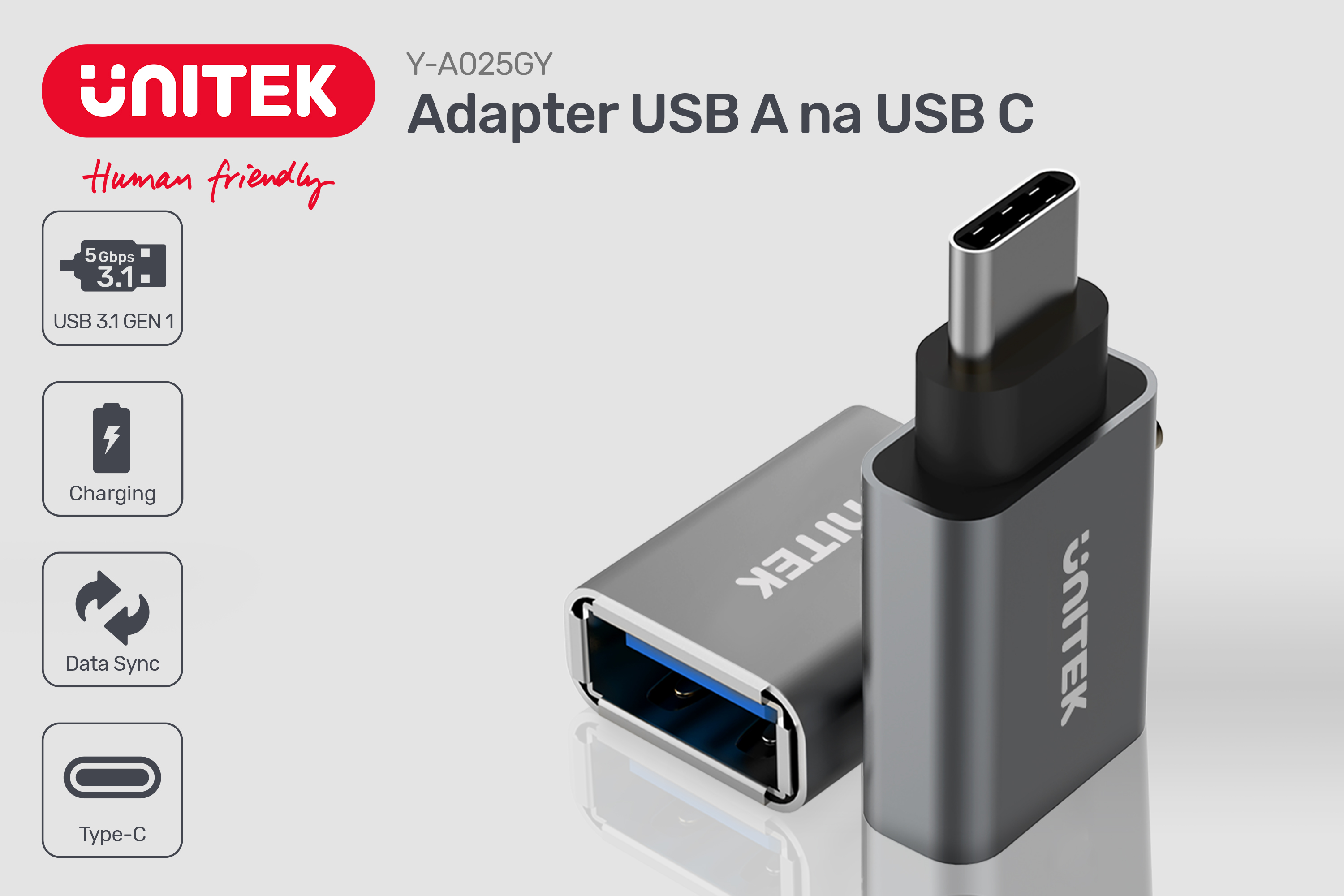 Adapter USB C aluminiowy Data Sync
